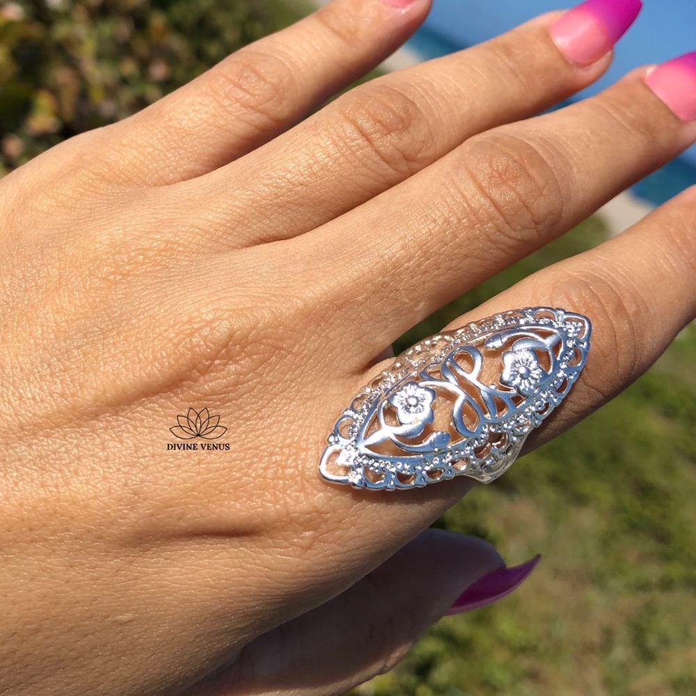 Flower Filigree Classic Silver Plated Finger Ring